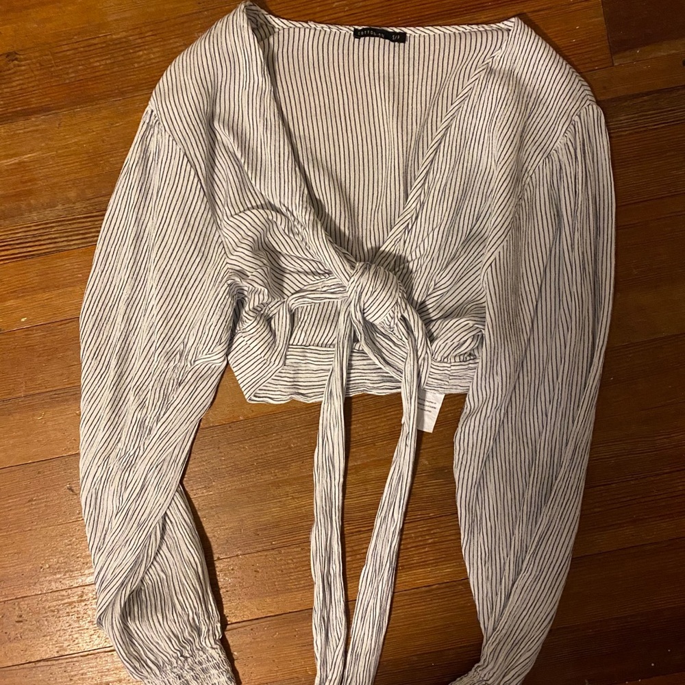 Cotton On striped long sleeved tie front crop top